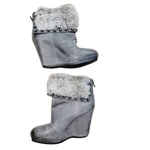 ASH Ankle Boots Women's US 7.5 Leather Fur Wedge Heels